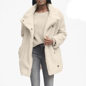 BANANA REPUBLIC Teddy Funnel Natural Cream Teddy Jacket Coat Boucle S Gap Warm